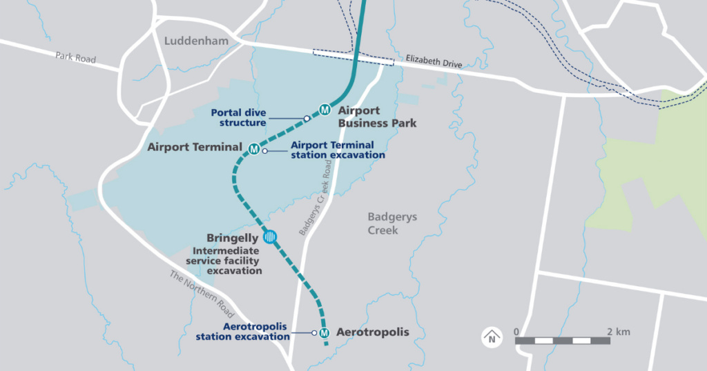 Map showing the location of the WSA Terminal at Western Sydney Airport